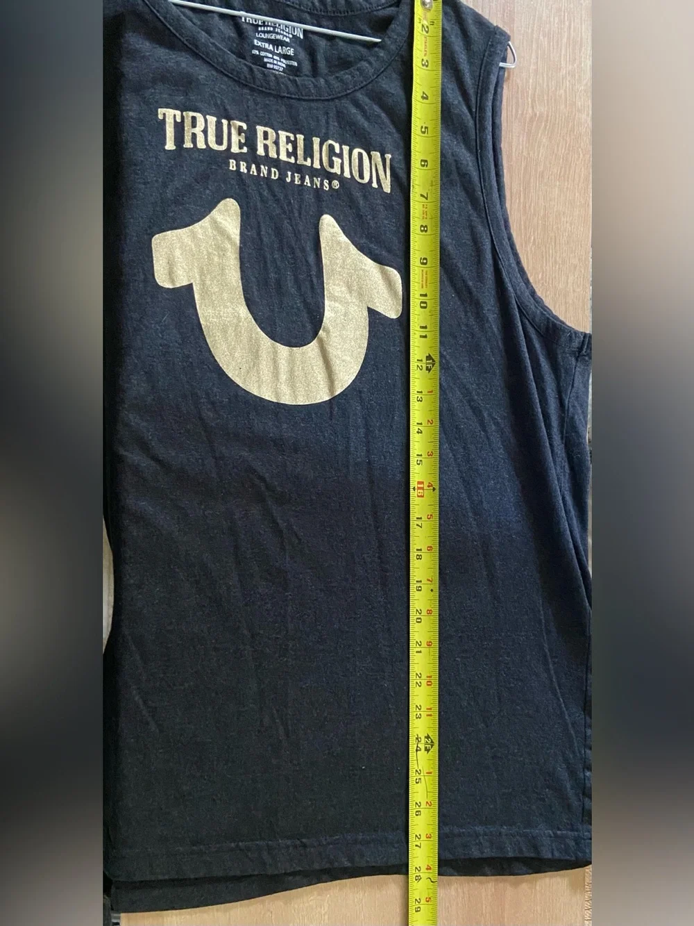 XL True Religion Black Muscle Tank with Metallic Gold Horseshoe Logo